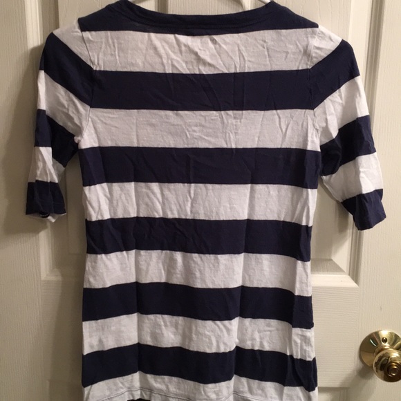 Old Navy: Navy Blue & white striped u-neck top. - Picture 3 of 4